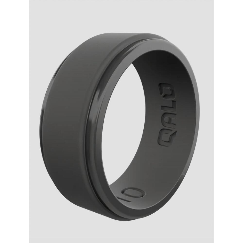 NEW QALO men's polished step edge silicone ring in charcoal